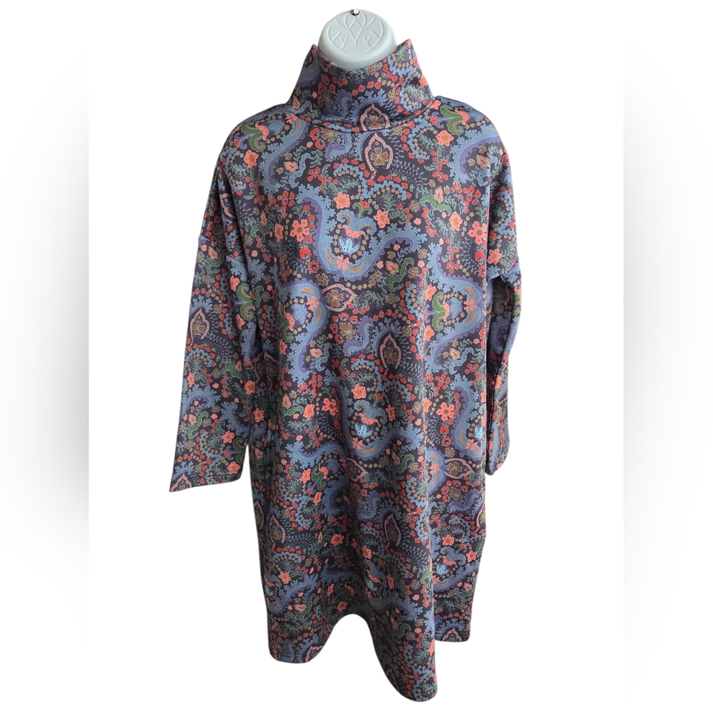 NWT Smith & Quinn Blue Paisley Floral Long Sleeve Fleece Lined Tunic Dress Sz S